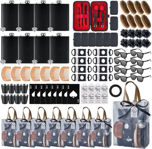 Miniatura 11 de Juego de 74 premios para baby shower para hombres, 6 juegos con frasco de cadera de acero inoxidable con embudo y abridor de botellas, kit