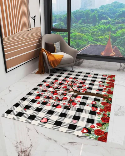 Alfombra de área para interiores de 3 x 5 pies, alfombra antideslizante para el día de San Valentín para habitación de los niños, árbol de amor