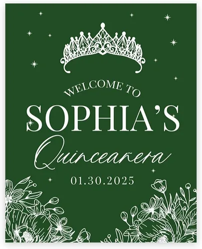Miniatura 16 de Andaz Press Letrero de bienvenida de quinceañera grande personalizado, Art Deco Bienvenidos de 16 x 20 pulgadas, lienzo premontado para fotos