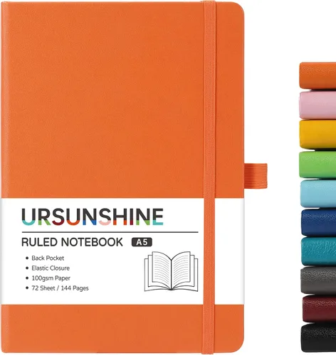 Miniatura 15 de Cuaderno punteado, diario, 5.3 x 8.26 pulgadas, tapa dura, prémium, papel grueso, doble espiral, bandas, cuero negro sintético, lazo para bolígrafo