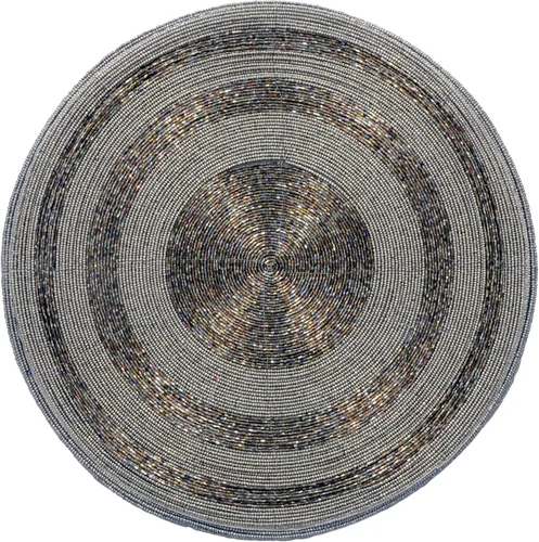 Miniatura 6 de Decozen Juego de manteles individuales redondos plateados con cuentas de vidrio de 8 a 14 pulgadas para platos de cena, manteles individuales hechos