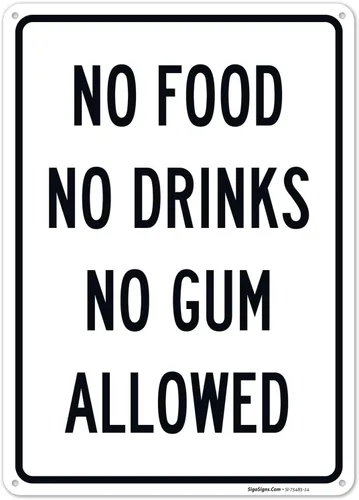Miniatura 11 de Cartel de "No Food No Drinks No Gum Allowed", 10 x 7 pulgadas, calcomanías de vinilo de 4 mil, resistentes a la intemperie, fabricadas en Estados