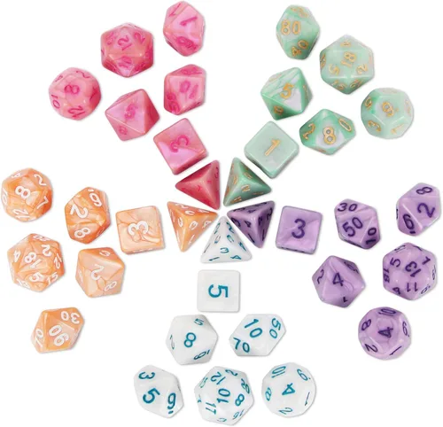 Miniatura 5 de DND Dice, 5 x 7 juegos (35 piezas) de dados de poliedro para Dungeons & Dragons RPG MTG DND juego de mesa con 1 bolsa gratis