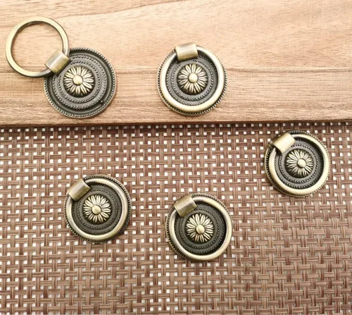 Miniatura 3 de 12 piezas de anillo antiguo para cajón, tirador de armario, cajón de armario, pomo de vestidor, latón antiguo 12 piezas color bronce