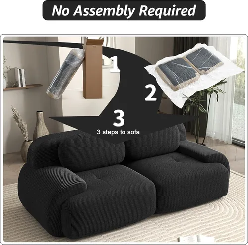 Miniatura 8 de Sofá biplaza moderno de 80 pulgadas para sala de estar, sofá de pana en forma de nube con asiento profundo, sofá modular negro, sofás de dos plazas