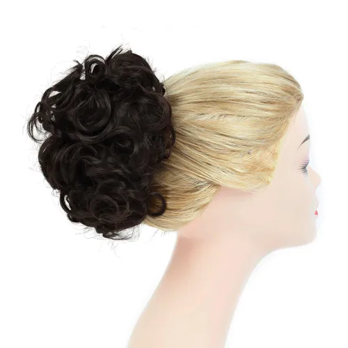 Miniatura 2 de Rose bud Extensiones de moño rizado para mujer, estilo coletero, peinetas sintéticas en moño desordenado, color marrón oscuro 4A# Marrón oscuro