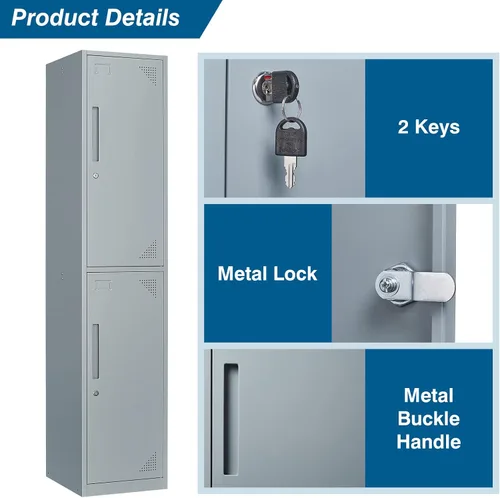 Miniatura 6 de PEUKC Armario de almacenamiento de metal, armario de almacenamiento de 71 pulgadas de alto para empleados, gabinete de acero con cerradura y llaves
