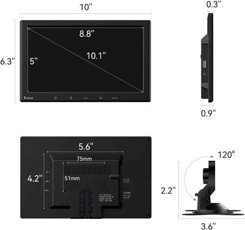 Miniatura 5 de Eyoyo Monitor Mini de 10 Pulgadas - Pantalla Pequeña de Computadora 1024x600 con Entrada HDMI Mini-VGA AV USB para Seguridad, LCD PC, Hogar