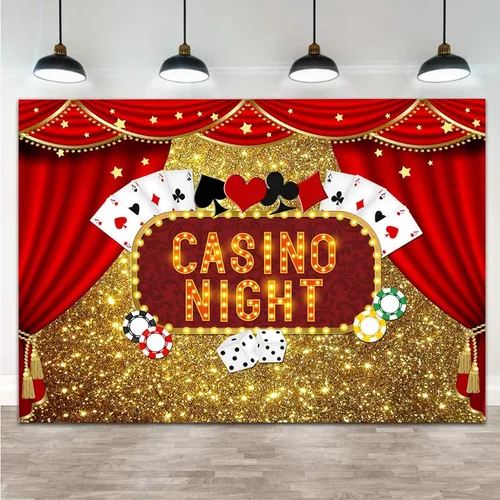 Miniatura 9 de Telones de fondo de fotografía Bokeh con purpurina dorada de Las Vegas, 5 x 3 pies, vinilo de casino, dados de póquer nocturno, cortinas rojas