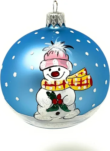 Muñeco de nieve con muérdago Adorno de Navidad de vidrio soplado Bola 3 pulgadas (80mm) Azul