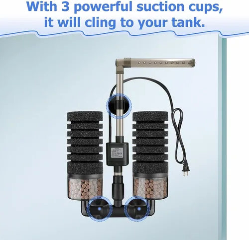 Miniatura 5 de Filtro de Esponja Eléctrico para Acuario con Bomba de Agua Sumergible Motor Silencioso para Camarones, Bettas con Medios Bio Cerámicos y 2 Esponjas