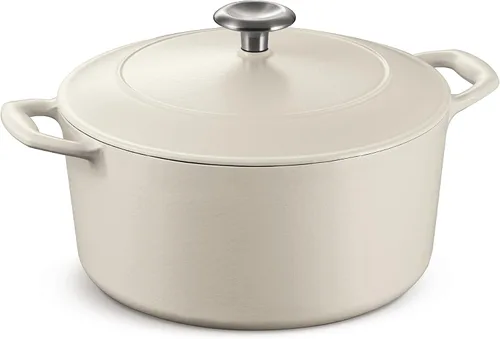 Miniatura 2 de Tramontina Bestow - Olla para horno holandés de hierro fundido esmaltado con tapa, redonda, 5.5 cuartos de galón, color blanco mate