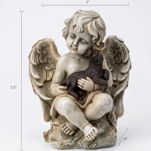 Miniatura 7 de DUSVALLY Angel Holding - Estatua de jardín para cachorros, escultura de querubín de resina resistente a la intemperie, decoración de jardín al aire