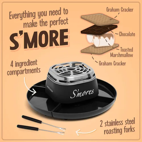 Miniatura 4 de Nostalgia - Fabricante de S'mores Eléctrico de Mesa para Interior - Kit de S'mores con Palitos para Asar Malvaviscos y 4 Bandejas para Galletas