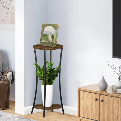 Miniatura 3 de YINMIT Soporte para plantas de interior, estante redondo de 2 niveles para maceta, estante de soporte para maceta, estante de soporte redondo, Marrón