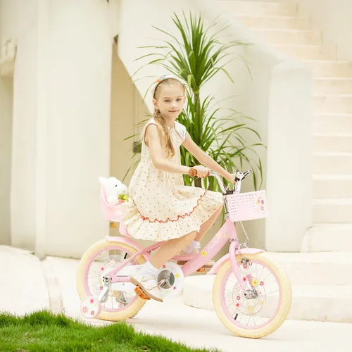 Miniatura 4 de Bixike Girls Bike with Basket for Toddlers and Kids Aged 3-14 Years Old, 12 14 16 18 Inch with Training Wheels & Doll Seat, 20 Inch with Kickstand &