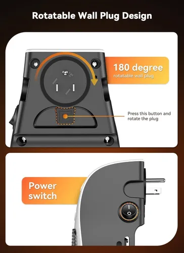 Miniatura 7 de Brightown Calentador de pared enchufable de 450 W, calentador de enchufe portátil con control remoto, pantalla LED clara, calentadores de pared
