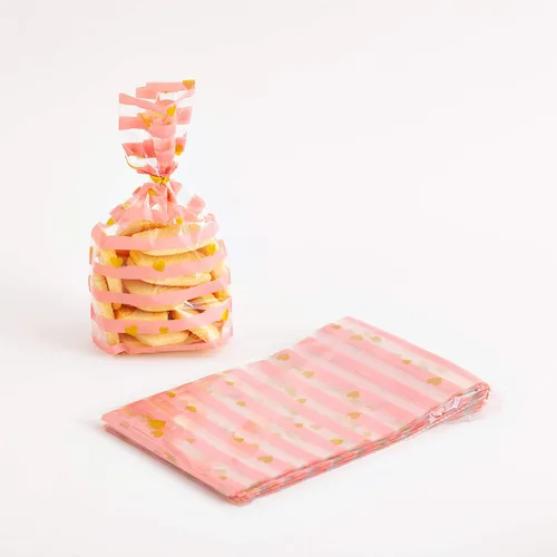 Miniatura 4 de JHere Paquete de 100 bolsas de dulces de lunares con 100 lazos metálicos dorados, bolsas de plástico transparente para galletas, dulces, aperitivos