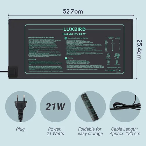 Miniatura 2 de LUXBIRD Paquete de 2 alfombrillas térmicas para semillero para inicio de semillas, 10 x 20.75 pulgadas, almohadilla térmica hidropónica duradera