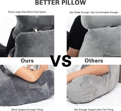 Miniatura 4 de SLIGUY Almohada de lectura, almohada de descanso para cama con rollo de cuello desmontable y brazo de apoyo para sentarse en la cama, sofá o suelo