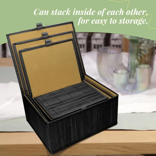 Miniatura 4 de Cesta de mimbre con tapa, caja de almacenamiento de bambú para estantes, cajas de almacenamiento de bambú con tapas, cesta decorativa rectangular