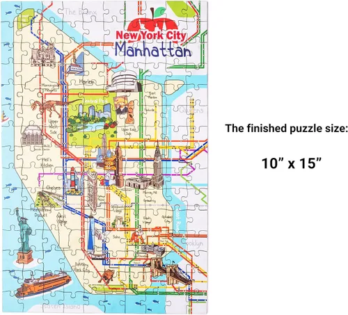 Miniatura 3 de New York Manhattan - Rompecabezas de madera con mapa del metro de 152 piezas, 10 x 15 pulgadas