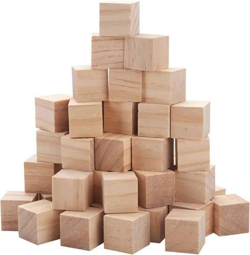 Bloques de madera para manualidades de 1 pulgada, 50 bloques de madera en blanco para manualidades, cubos pequeños de madera maciza sin terminar