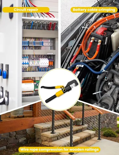 Miniatura 5 de Tenaza engarzadora hidráulica de 10 toneladas para terminales de cables de batería con troqueles