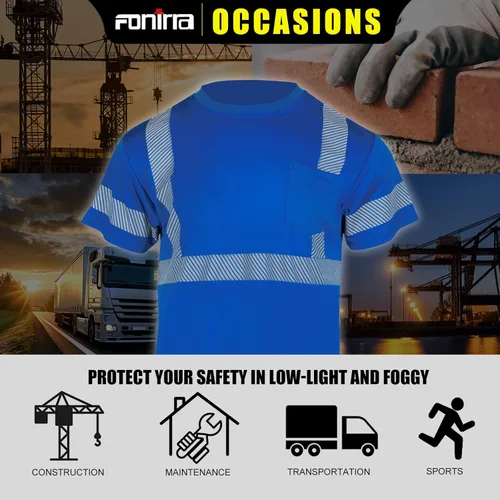 Miniatura 8 de FONIRRA Hi Vis - Camisetas de seguridad con bolsillo para hombre, manga larga, reflectante, ANSI Clase 2, para trabajo