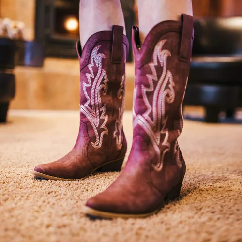 Miniatura 6 de HISEA - Botas vaqueras Rollda para mujer, con punta alargada y de estilo del lejano oeste