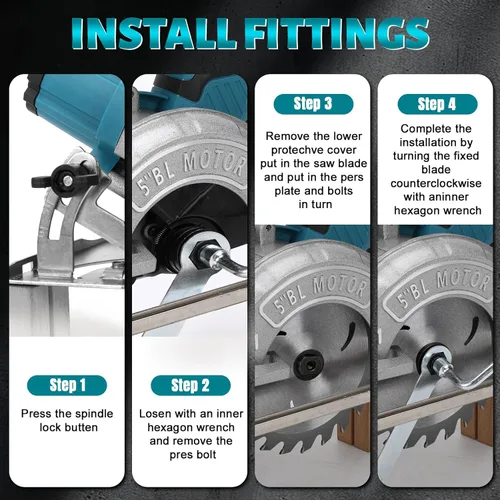 Miniatura 4 de Sierra circular inalámbrica de 5 pulgadas para batería Makita de 18 V (sin batería), sierra de madera eléctrica con motor sin escobillas, bisel