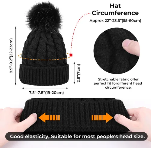 Miniatura 3 de Livingston Gorro de punto suave de invierno para mujer con pompón de piel sintética