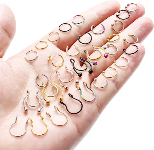 Miniatura 5 de SCERRING Piercing de nariz falso de acero inoxidable para septum, piercing para el cuerpo, 30 piezas