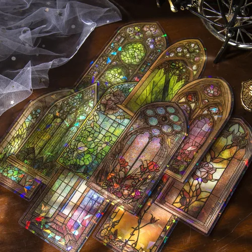 Adhesivos de marco de ventana con flores esmaltadas, 60 piezas de pegatinas holográficas brillantes transparentes de PET para álbum de recortes DIY,