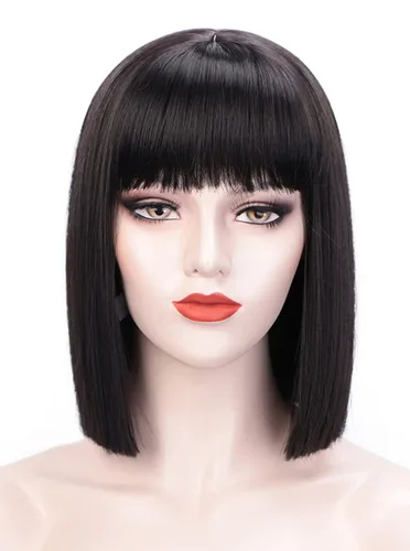 Pelucas estilo melena corta para las mujeres, corto recto, linda peluca natural, resistente al calor, sintética, pelucas para fiesta, uso diario,
