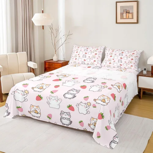 Miniatura 12 de Feelyou Juego de sábanas con diseño de arcoíris a rayas coloridas, multicolor, sábana bajera ajustable estilo de dibujos animados para niños