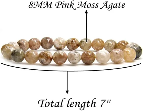 Miniatura 140 de Amandastone Pulsera elástica de cuentas redondas de 0.315 in con piedras preciosas naturales de 7 pulgadas