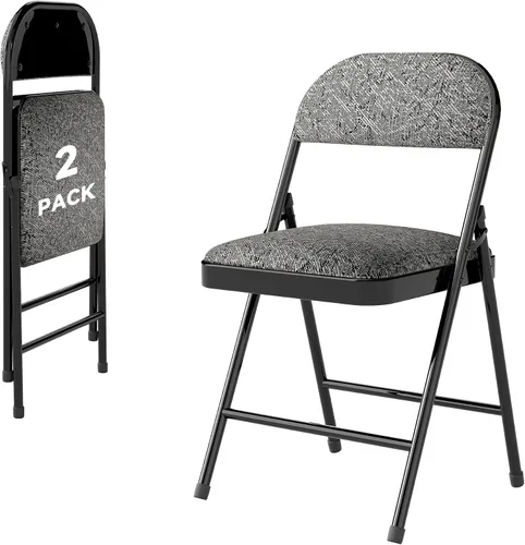 Real Relax Paquete de 2 sillas plegables con cojín acolchado de tela y respaldo, cómodo cojín de tela suave y marco de acero, asiento para