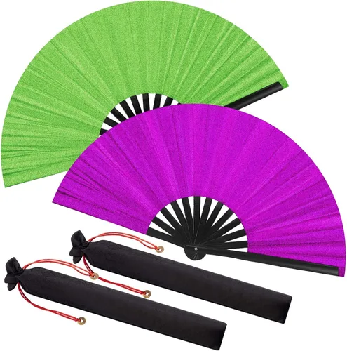 Miniatura 53 de Maitys Paquete de 2 ventiladores de mano plegables grandes de 13 pulgadas, ventiladores chinos de mano grandes para baile de línea, Tai Chi