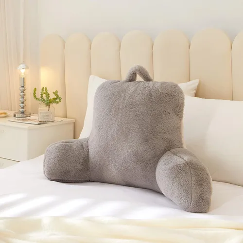 Miniatura 15 de Urban Lifestyle Almohada decorativa y de apoyo para cama de lectura, pelo largo ultra suave, de pelo sintético, reverso a tela de visón, color negro