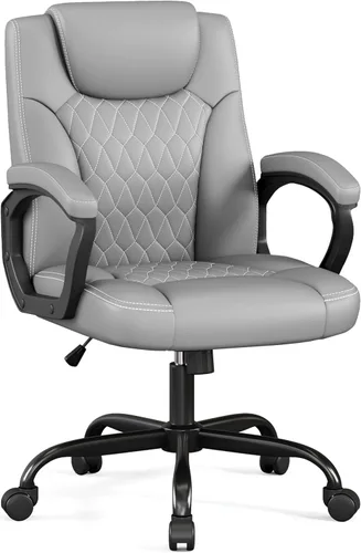 Miniatura 9 de Misolant Silla de oficina, silla de escritorio ejecutiva, cómodas sillas ergonómicas de piel sintética con reposabrazos fijo, altura ajustable