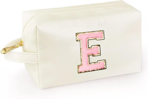 Miniatura 57 de Bolsa de maquillaje personalizada con inicial con asa, bolsa de cosméticos de preparación con bolsillo interior con cremallera, 8, 9, 10, 11, 12