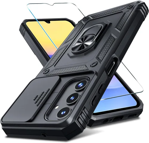 Miniatura 26 de Janmitta Compatible con Galaxy A15 5G Funda con Cubierta Deslizante Integrada para Lente de Cámara + Protector de Pantalla + Soporte de Anillo
