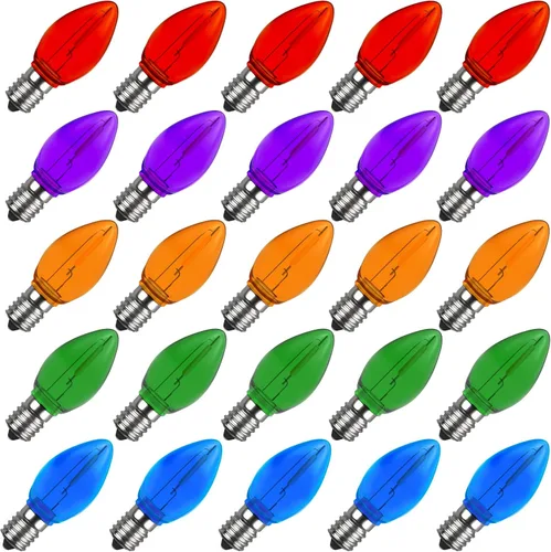 Miniatura 10 de Meconard Bombilla LED C7 de repuesto para Navidad, bombillas LED inastillables C7 para luces de Navidad para interiores y exteriores, base de Rojo