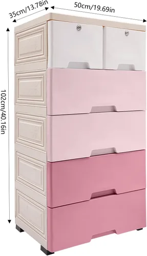 Miniatura 2 de Cajones de plástico, gabinete de almacenamiento de 5 niveles, torre de 6 cajones con ruedas y llaves, estante organizador de almacenamiento, armario