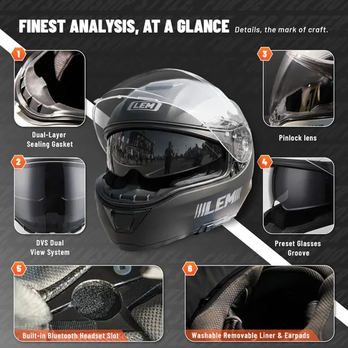 Miniatura 2 de LEM Cascos de motocicleta de cara completa, cascos para hombres, con certificado DOT, PINLOCK y DVS de doble visión, casco de motocicleta de calle