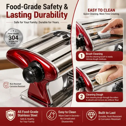 Miniatura 6 de XINGYUEXUAN Máquina para hacer pasta, fabricante de fideos manual de acero inoxidable con cortadores de 0.079 in y 0.157 in, manivela