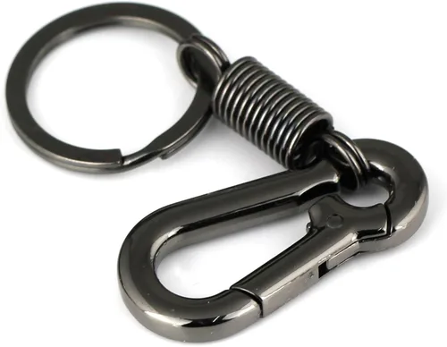 Maycom Llavero simple de estilo retro resistente con forma de mosquetón, anillo para llaves, llavero, portallaves, S, Negro