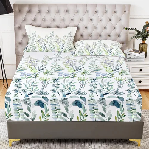 Miniatura 25 de YIYEA Sábana bajera con estampado floral y funda de almohada, sábana bajera ajustada de microfibra cepillada doble premium, bolsillo profundo de 16
