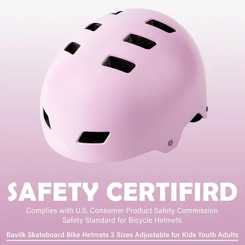 Miniatura 2 de Casco de bicicleta en 3 tallas para adolescentes, niños, jóvenes, adultos, Bavilk Casco de monopatín ajustable multideporte para bicicleta, Mate rosa